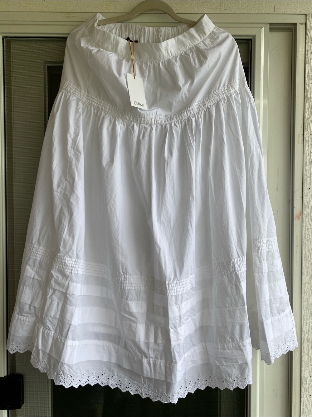 Quince White Cotton Eyelet Full Skirt